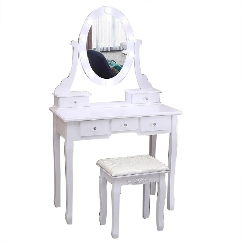 White Vanity Makeup Lighted Mirror Dressing Table Modern Bedroom Furniture Designs Designs Wooden Customized Custom Standing MDF