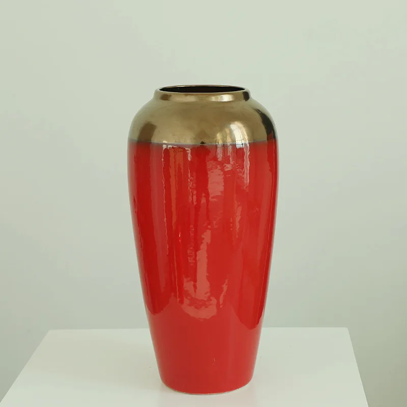 Fashion Chinese Living Room On-glazed Big Table Vase Home Decor Ornament Red Ceramic Flower Vases