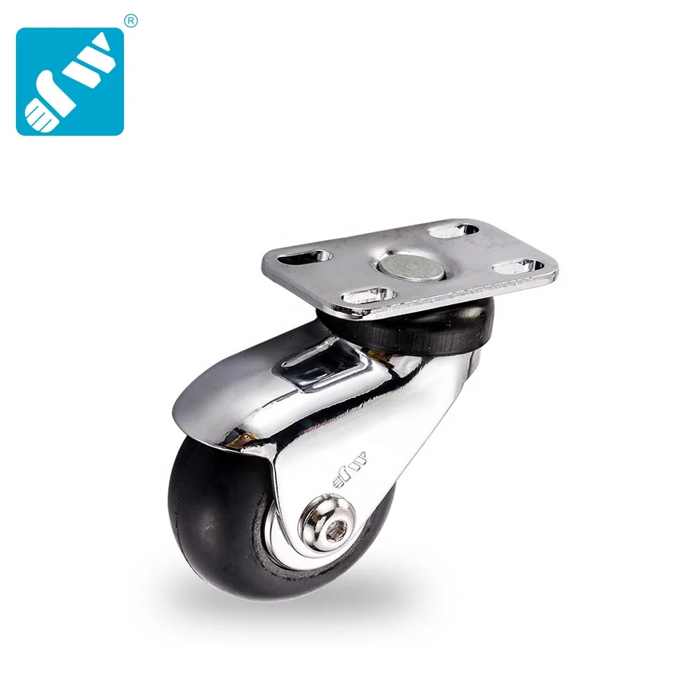 2 inch small swivel top plate chrome plated round tread neoprene rubber caster wheel
