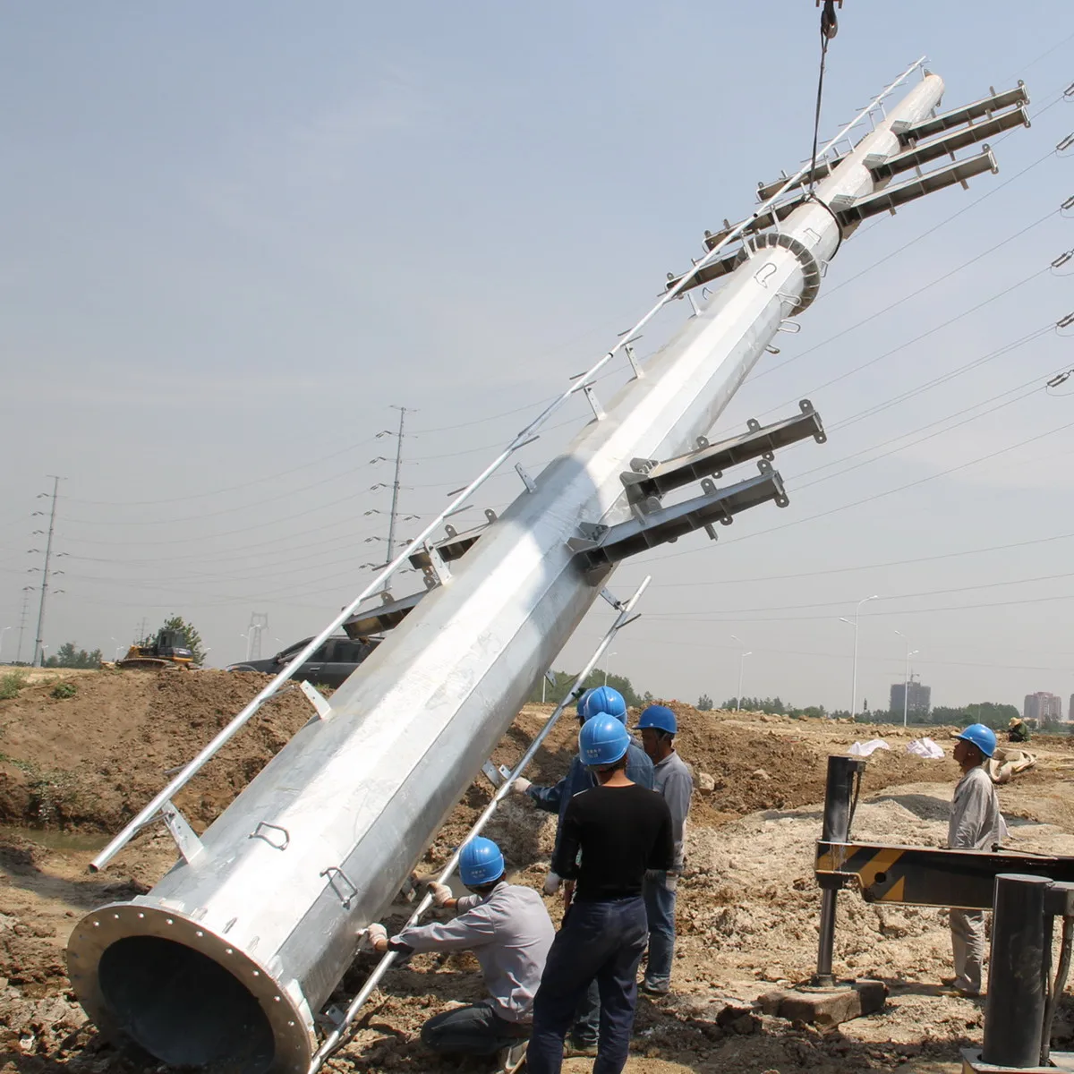 Customized Steel Electric Pole With Base Plate Transmission Lines