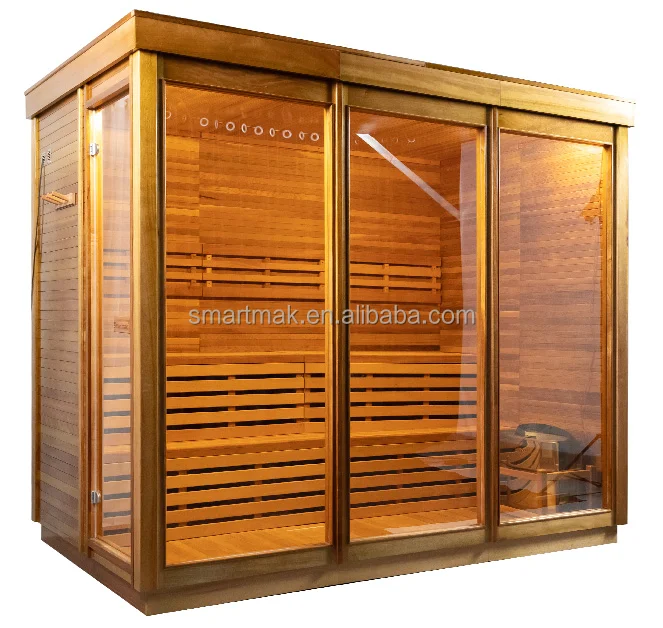 Canadian Hemlock Red Cedar Modern Box Outdoor Sauna Room For 6 Person