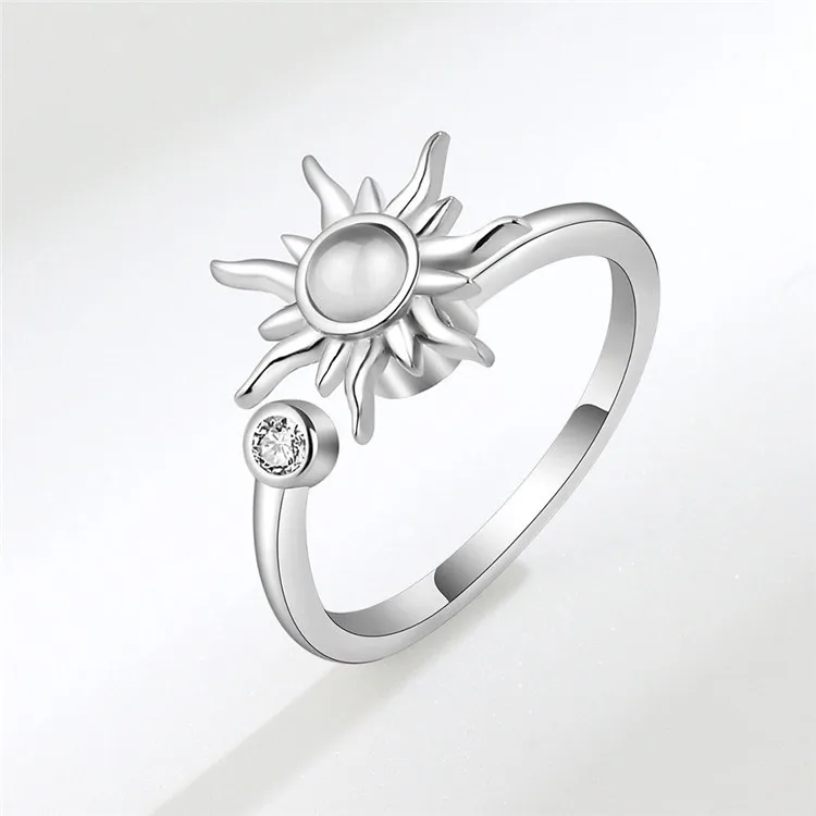 Adjustable Anxiety Rotating Rings For Women Rhinestones Opal Sunflower Fidget Finger Ring