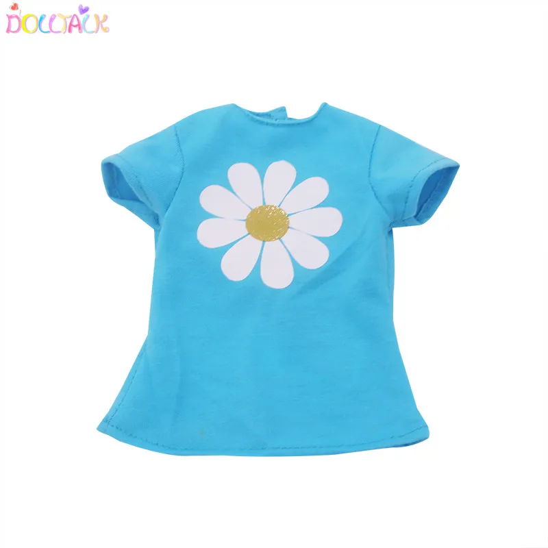 Wholesale  18-inch American Doll Blue Cotton Flower Pattern Fresh T-shirt  Casual Doll Clothes
