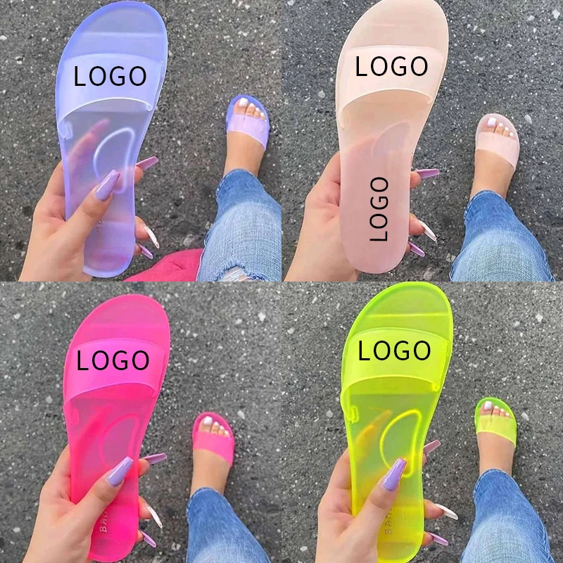 
slide sandal custom LOGO 2021 Summer Women Sandals Shoes Slip-on Ladies Flat Beach Outdoor Holiday Slides jelly sandals shoes 