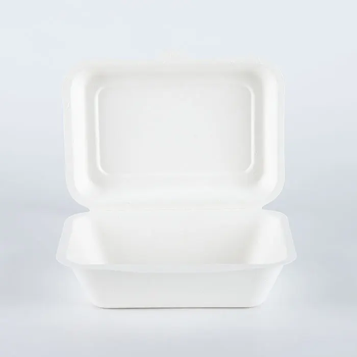 Eco-Friendly 100% biodegradable 900ml sugarcane pulp clamshell lunch box disposable 8 Inch square bagasse food container