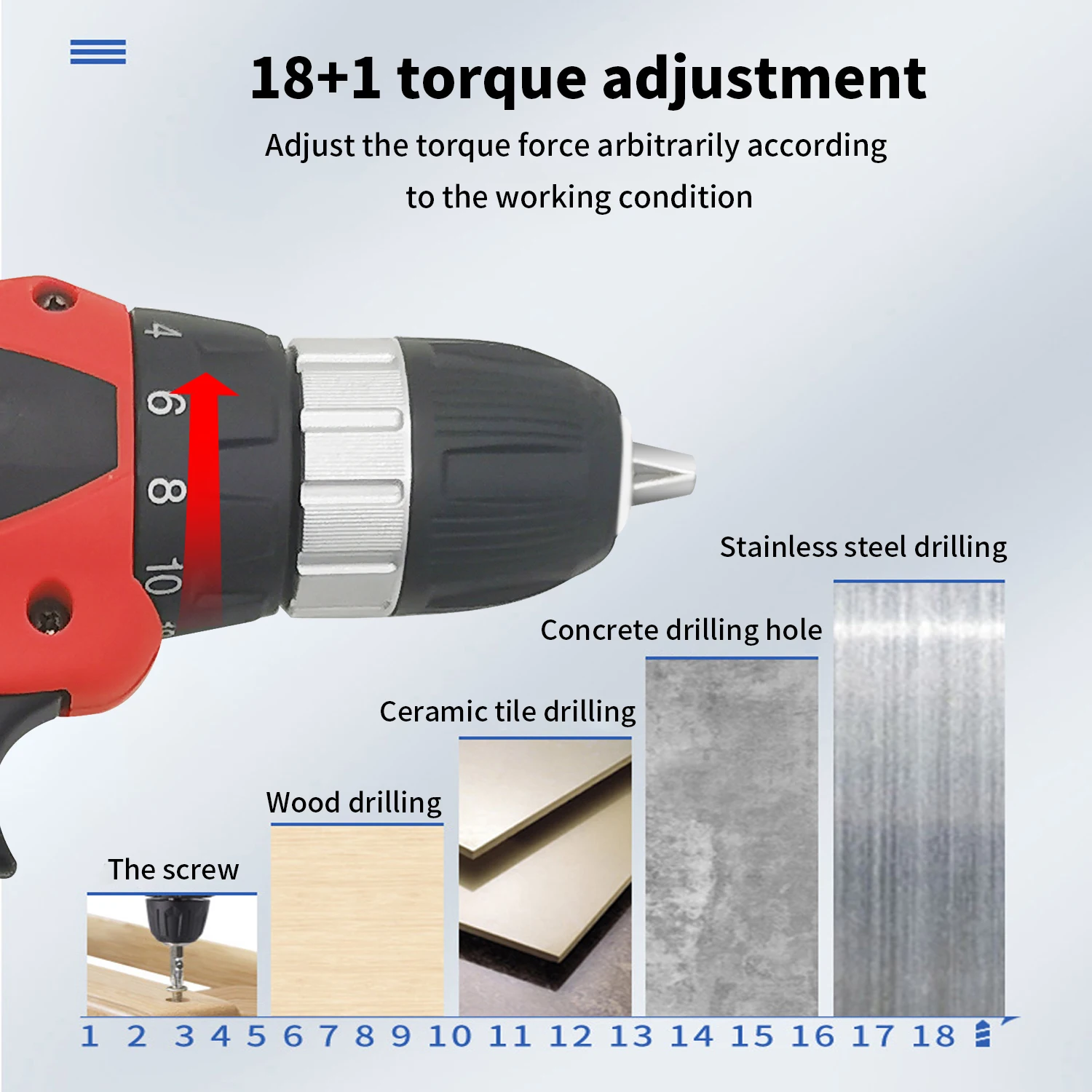 YJCD-1202 Cordless Lithium Electric Drill Easy Operation Portable Power Tools with Variable Speed Includes Battery & Drills