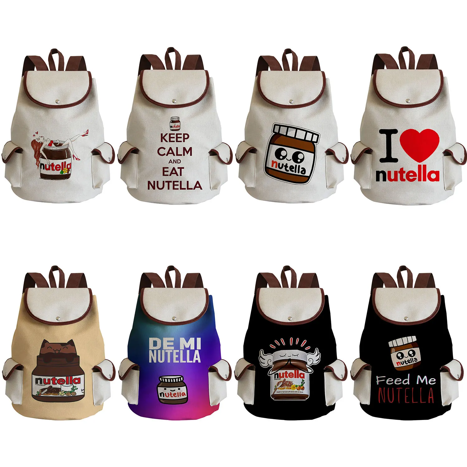 MIYAHOUSE Nutella Print Backpack Cute Casual Cartoon Backpack Girl Harajuku High Capacity Children Schoolbag Kawaii Kids BookBag