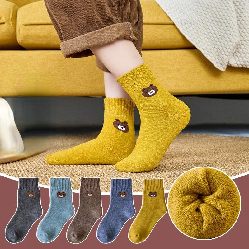 Winter Thick Terry Kids(Old) Cartoon Socks Boys Girls Super Hero Number Pattern Children Socks