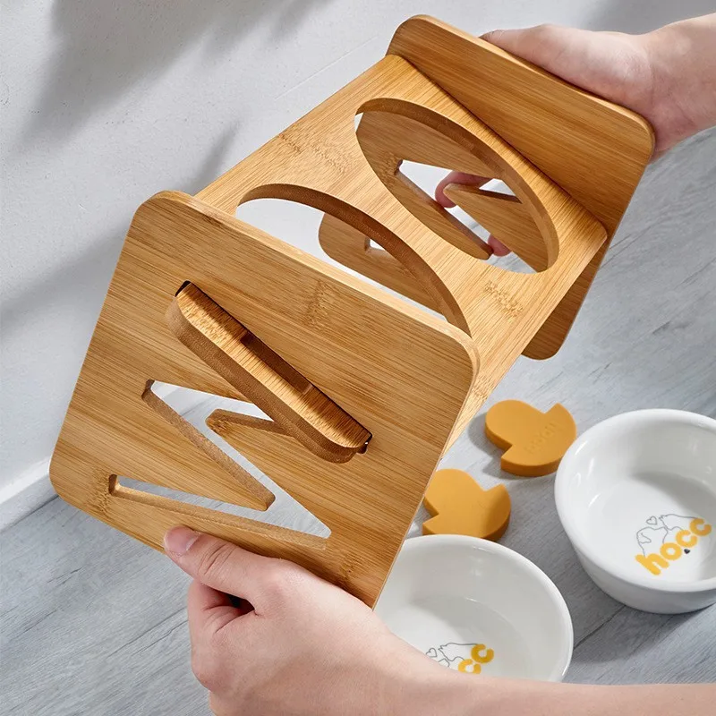 Manufacturer Wholesale Adjustable Height Wooden Silicone Dog Elevated Bowl