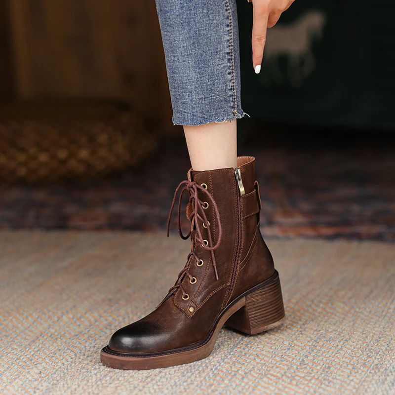 high quality real genuine Leather martin boot Classical Fashionable shoes Lace up 8 eyelets Back brown niubargo TPR