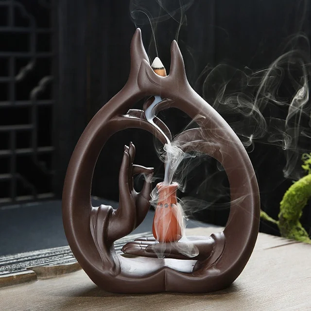 Factory Direct Sale China Censer Creative Buddha Hand Smoke Backflow Incense Burner Lotus Flower Ceramic Incense Holder