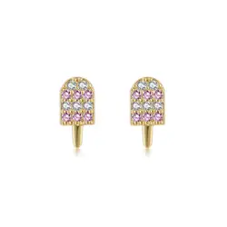 Creative Design Gold Plated Cubic Zirconia Earrings Wholesale 925 Silver Pin Cute Ice Cream Food Stud Earings