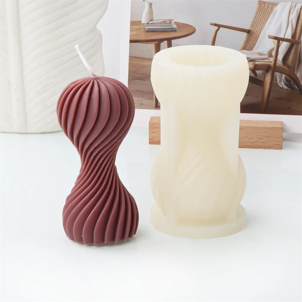 Ribbed Swirl Silicone Candle Mold Geometric Wave Twirl Silicone Mould Taper Abstract Art Decorative Wavy Stripe Soy Wax Molds