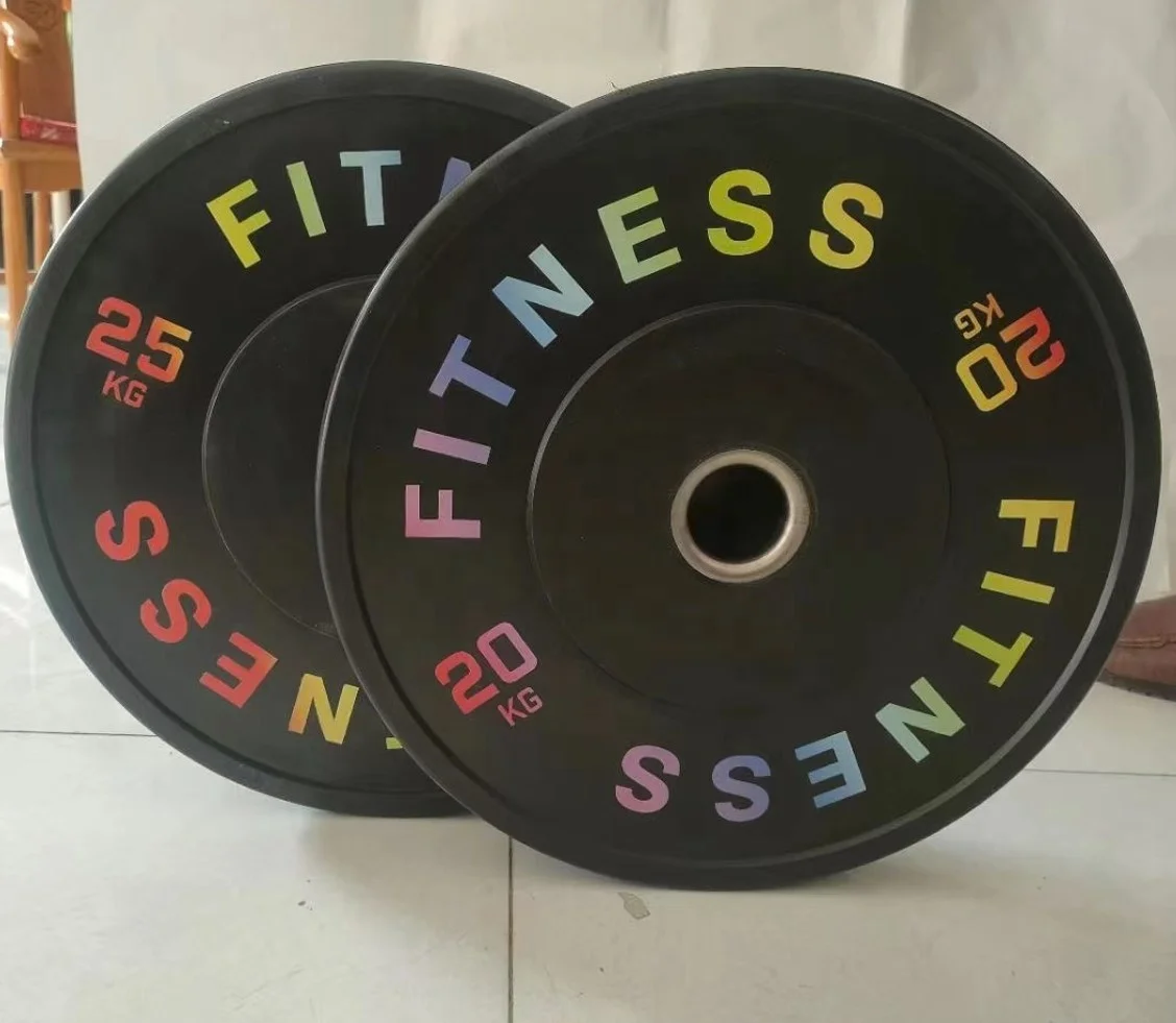 Hot sale Gym equipment fitness  body building weight lifting black rubber weight plate bumper plate colorful weight plate