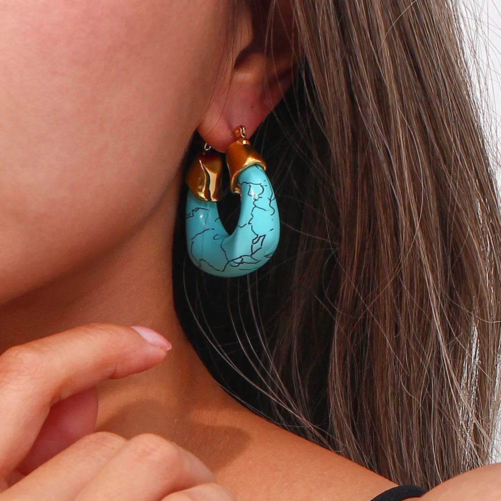 Murano Style Stainless Steel Jewelry Trendy Birthday Gifts Acrylic Turquoise Basket Earrings Stainless steel jewelry 18k gold