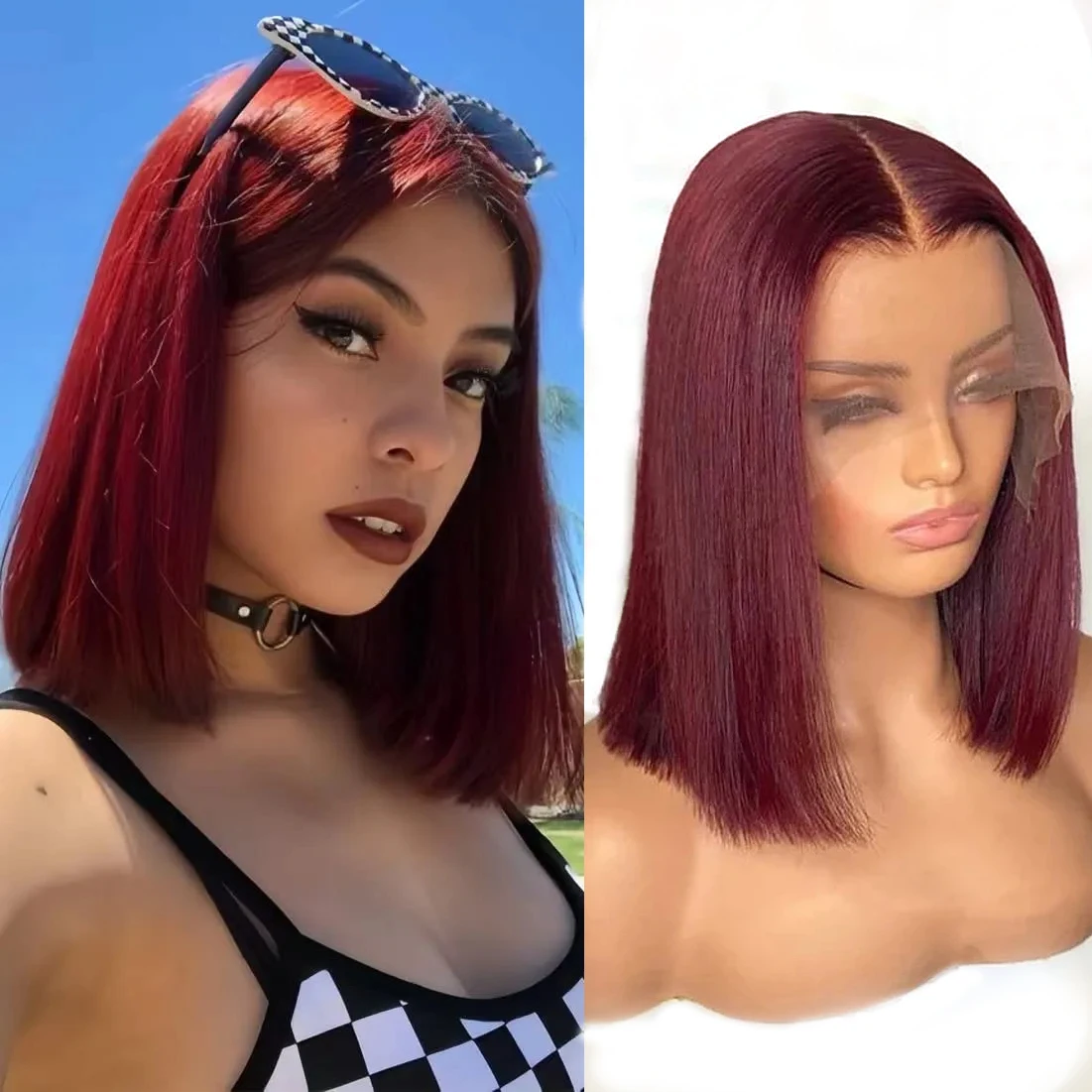 Bob Wig Human Hair Burgundy 99J Straight 13X4 Lace Front Wig 180% Density Short Straight Frontal Bob Wig 13x5x1 Lace Frontal Hai