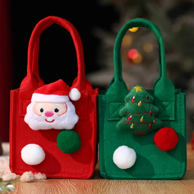Felt Leather Wedding Favors christmas Gift Bag Portable  Candy Box Basket Mini RPET santa sack For Candies polyester