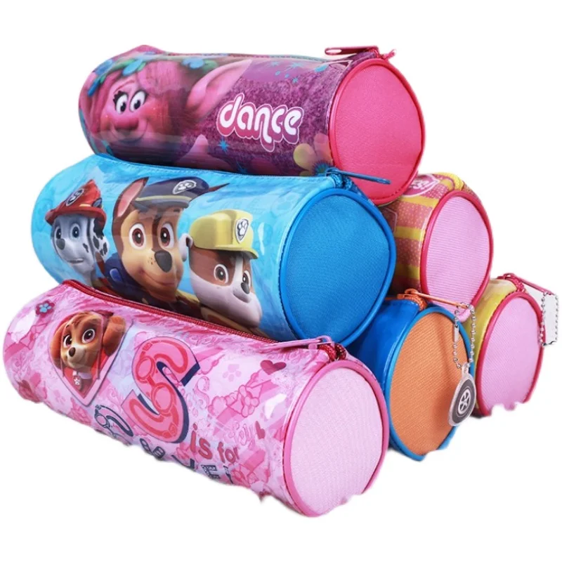 China factory round kids school stationery bag boy girls tube pencil bag polyester allover sublimation printing pen case