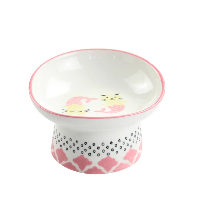 Ceramic Raised Cat Bowls Elevated Porcelain Pet Feed Bowl Protect Dog Spine Stress Free cat bowl elevated