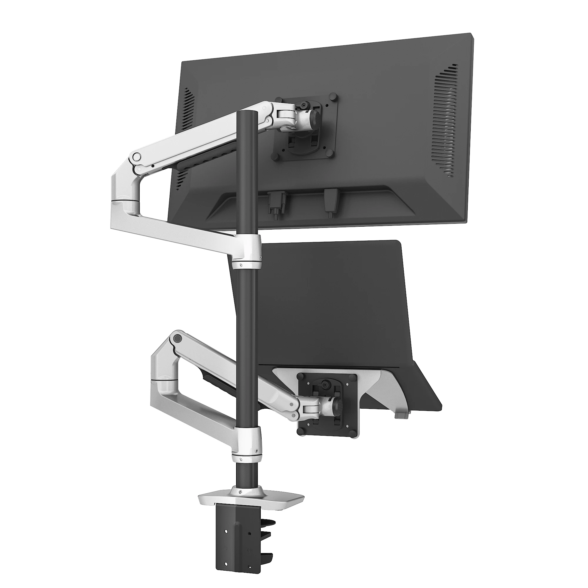 High quality aluminum alloy gas spring free adjustable vertical monitor screen/laptop arm dual mount