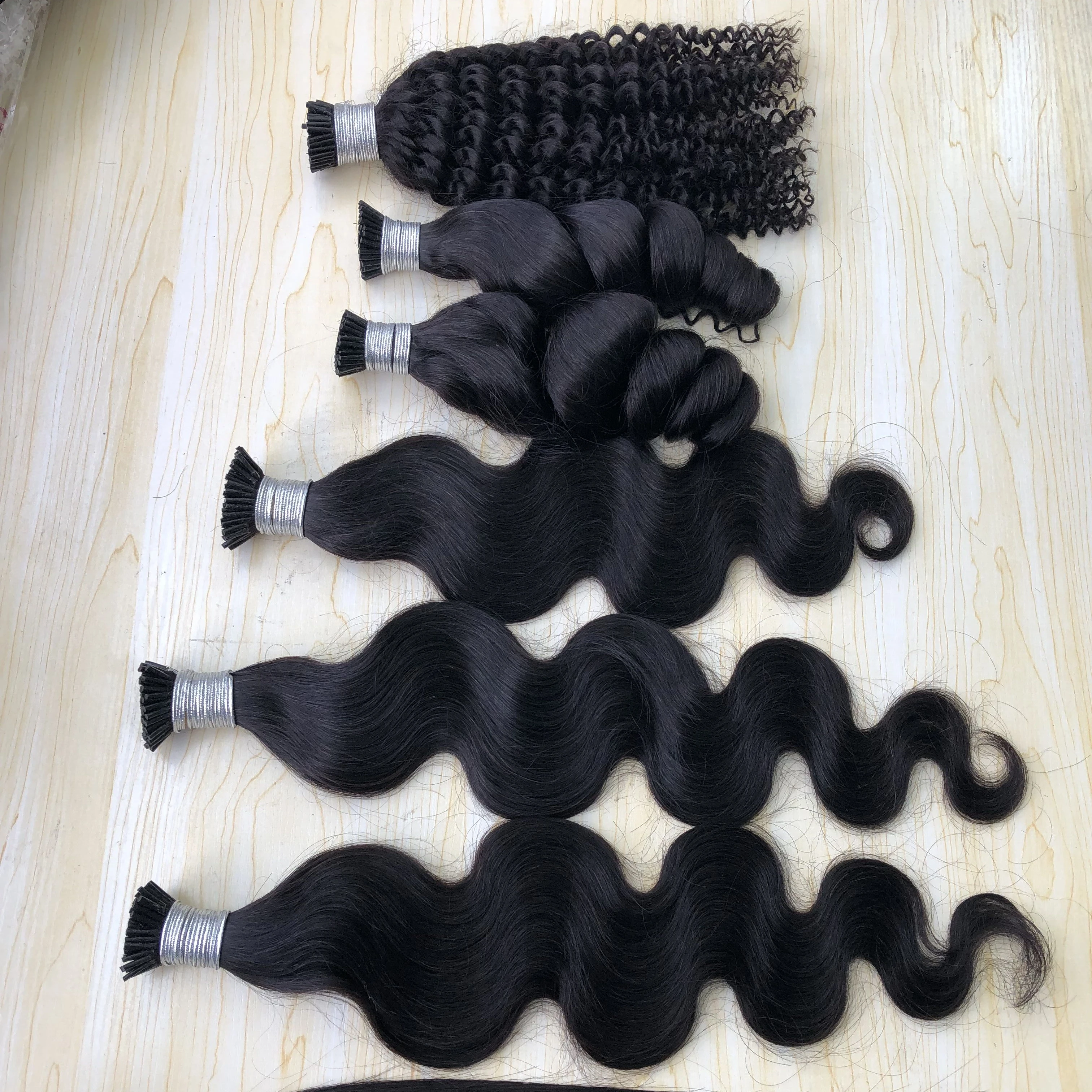 Micro Links Virgin Remy Human Hair Keratin Prebonded I Tip Hair Extensions Curly Deep Wave Russian Indian Loose 100 Grams