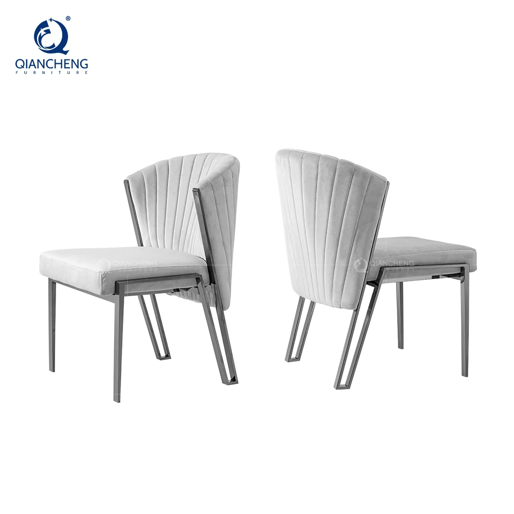 QIANCHENG kitchen counter chair grey velvet golden stainless steel mirror italian designers expensive dining table chairs
