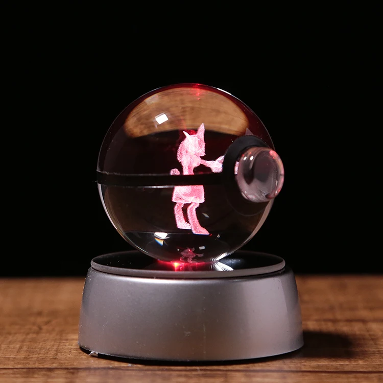 Hot Sale Crystal Eengraved Crafts K9 Ball Lucario With USB LED Glowing Led Base