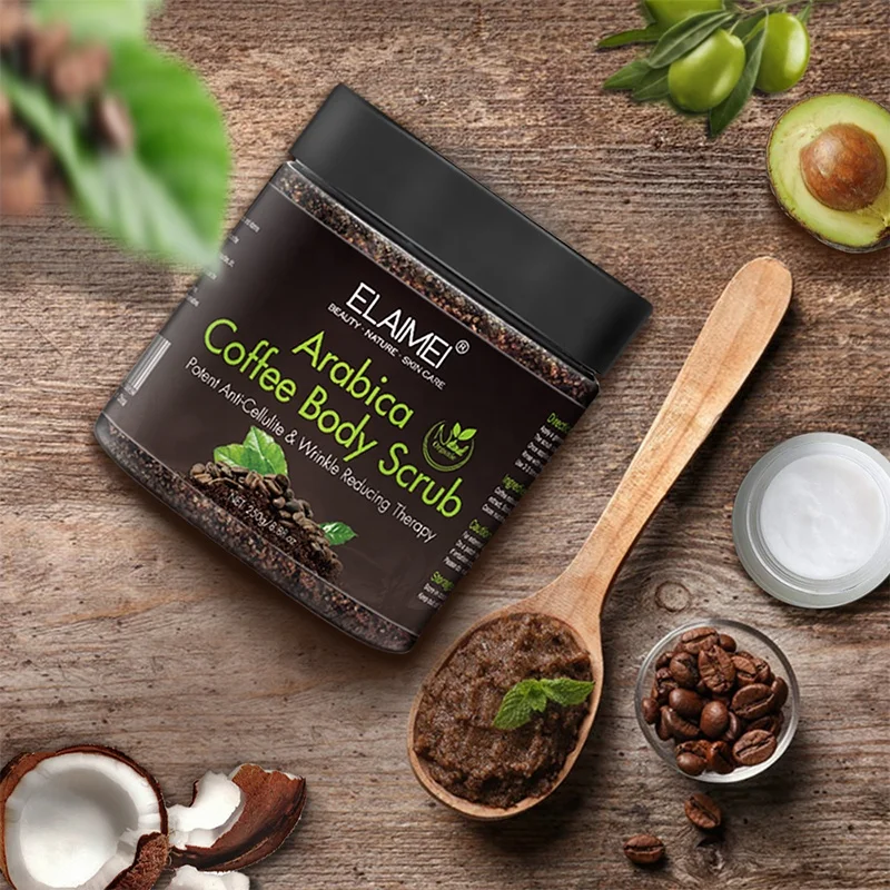 Elaimei Natural Organic Coffee Body Scrub Exfoliating Anti Cellulite and Stretch Mark treatment Scrub