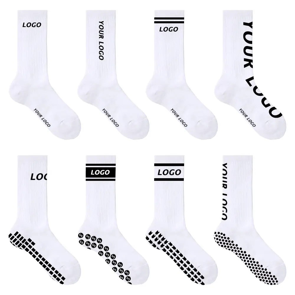 wholesale Custom Logo Athletic Men Sport Crew Grip Socks Anti Slip Football Socks Grip Soccer Socks For Men