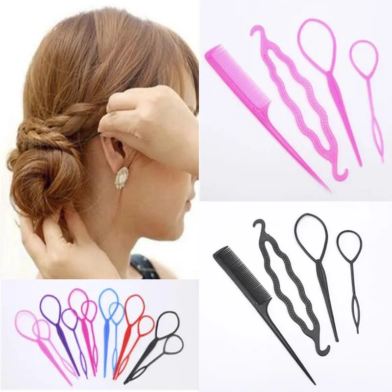 4pcs/set Women Girls Fast Easy Magic Bun Princess Hairstyle Popular Hair Artifact Tool Hair Braider Maker Styling Tool
