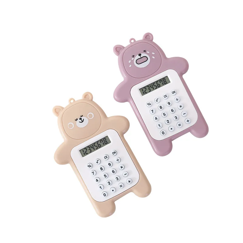 Mini Cartoon Bear Calculator 8 Digit Display Pocket Size Battery Powered Electronic Calculator Mathematics Cute School Supplies