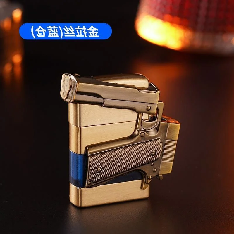 Creative Gun Head Shape Oil Lighter Gun Lighter Luxury Lighter with Transparent Gas Window Custom logo