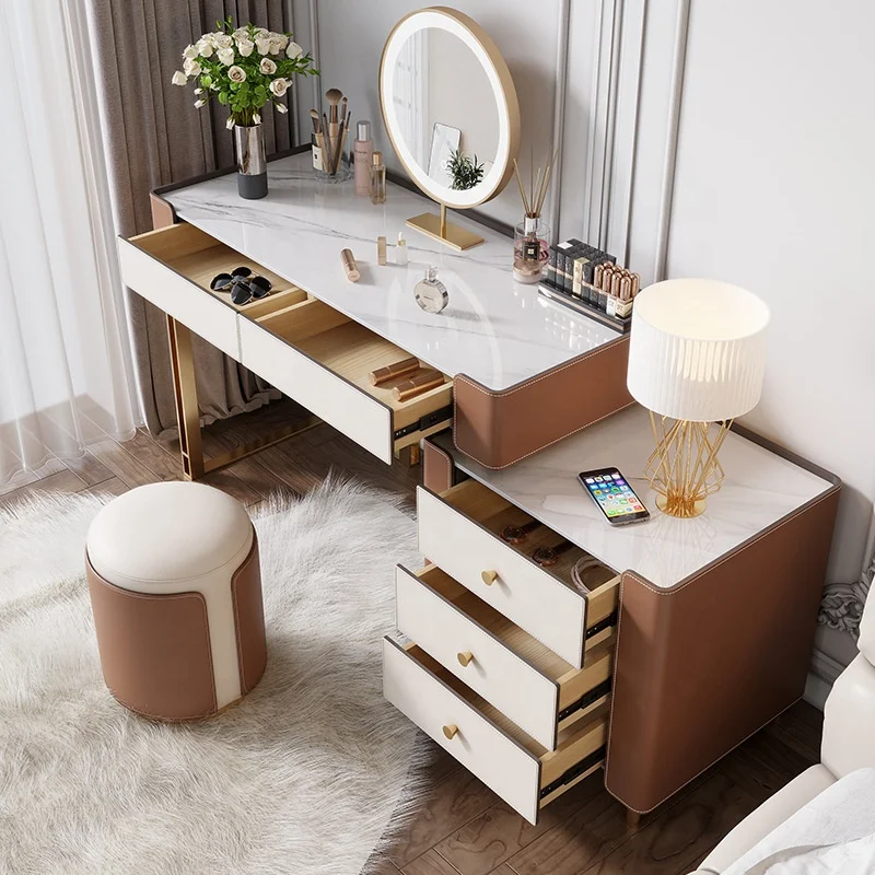 Modern Luxury High Grade Bedroom Dresser Villa rock plate top Makeup Table