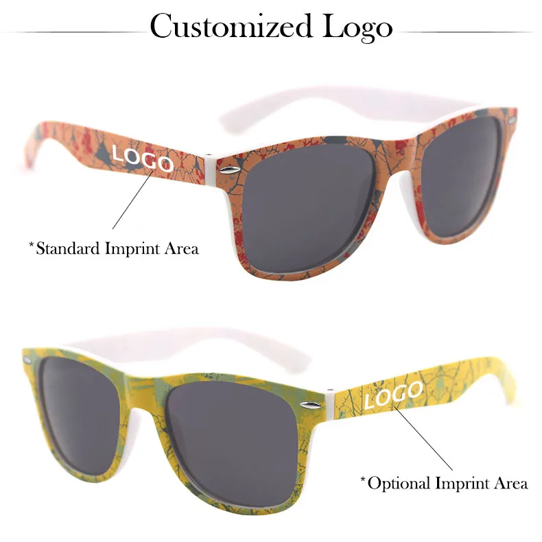 Wholesale promotion custom logo popular retro sunglasses unisex  fashion printing cheap sunglasses