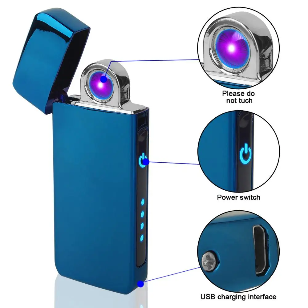 USB Rechargeable Windproof Flameless Electronic Lighter Ultra Thin Cigarette Lighter Touch Induction Double Side Lighter