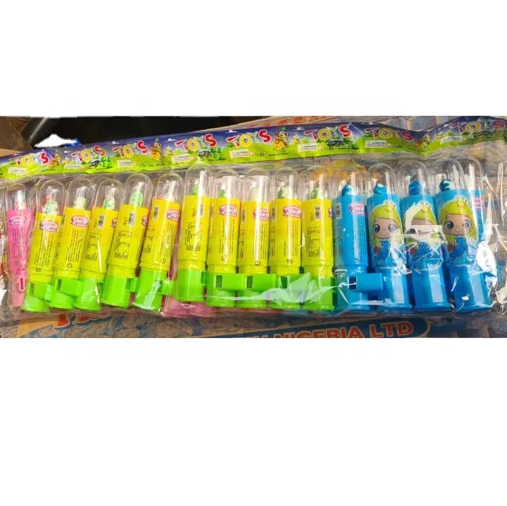 Surprise Beautiful Girl Toy Candy Lollipop Funny Colorful Whistle Lipstick Shape Hard Candy in Bag Packaged
