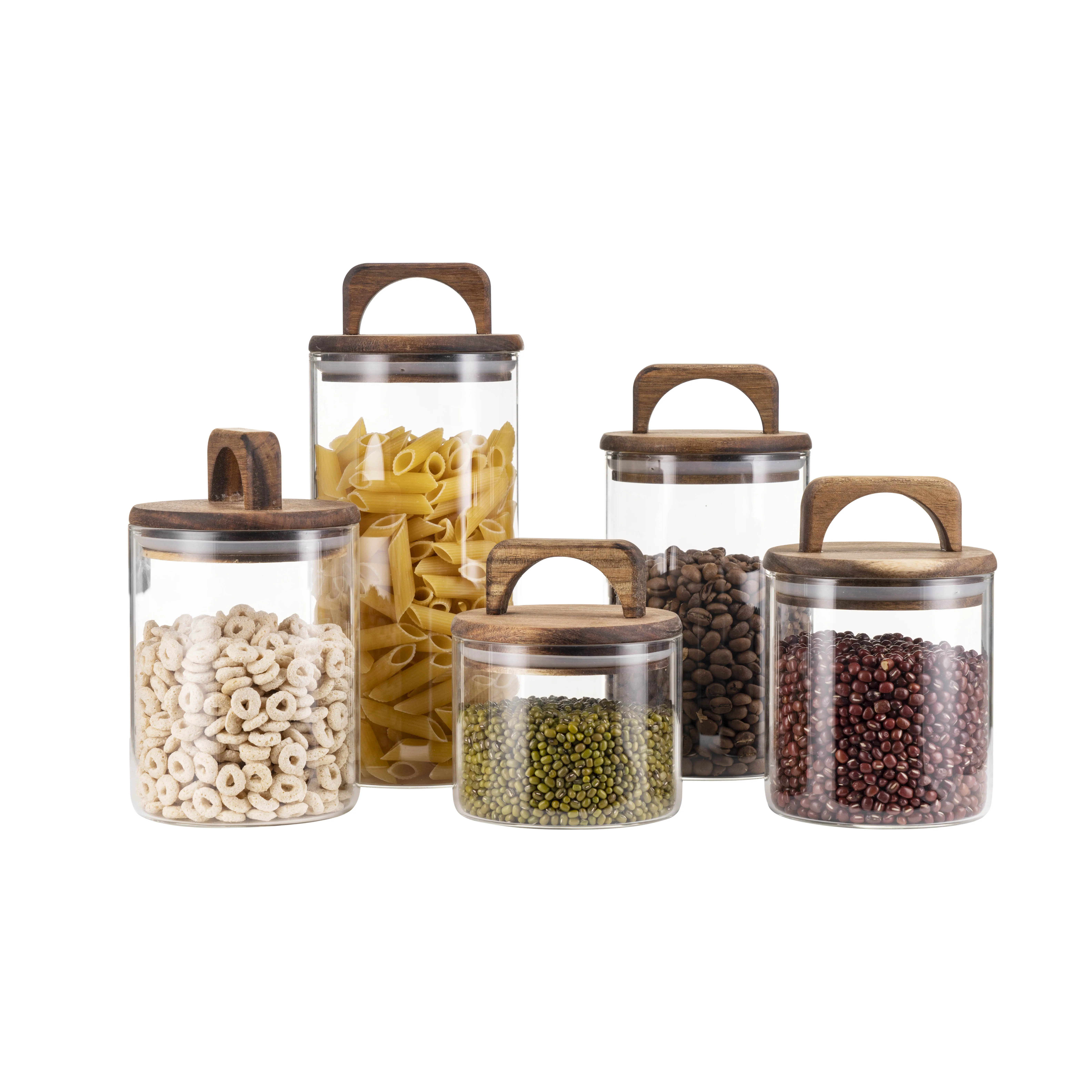 IKOO Modern Design High Borosilicate glass Jar with wood lid food