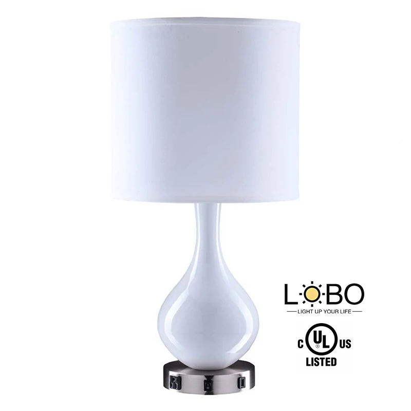 Quality Inn Pure White Table Lamp Bedroom Bedside Lighting Fixture Modern Desk Lamp with Power Outlets USB