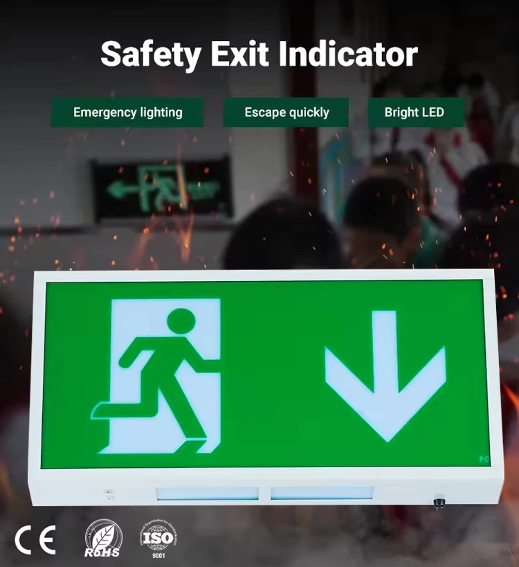 Fire Resistant Led Emergency Exit Sign Single Side Maintained  Rechargeable Exit Sign Corridor Home Garage Exit Sign light