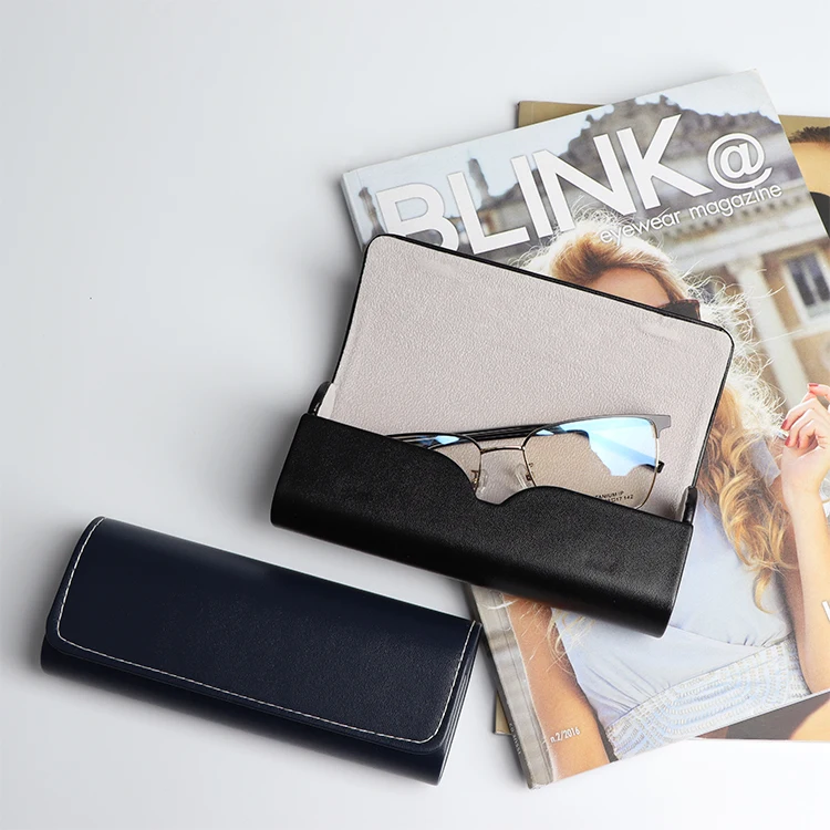 Portable Eyeglass Case, Luxury Stylish vegan Leather Compact Magnetic Closure eyewear Cases for School, Reading and Office