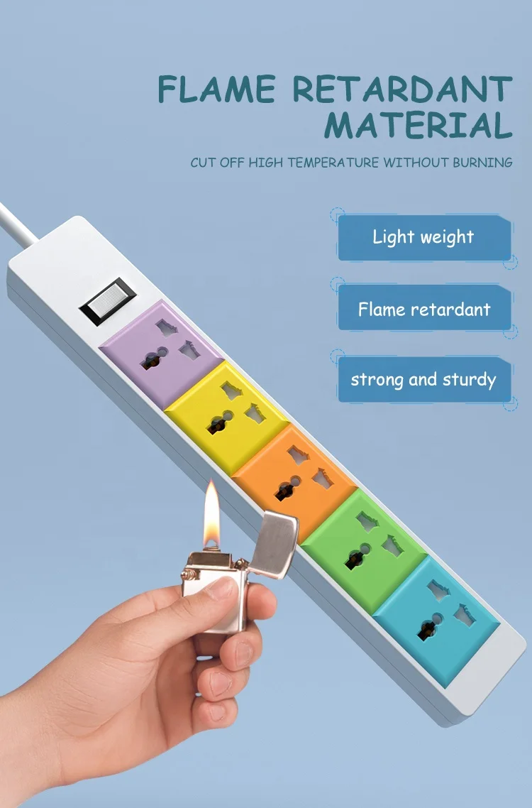 Gelistar Universal 5 Outlets Extension Power Socket With Switch Macaron Color Design With Safety Door Power Socket