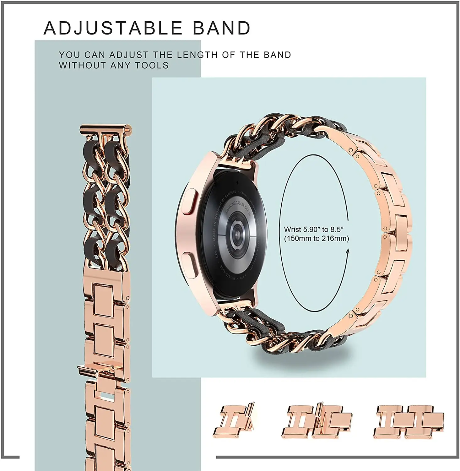 20mm 22mm band for samsung galaxy watch 4 3 active 2 gear s3 luxury leather metal bracelet huawei watch gt 2 gt2 3 po 3 strap