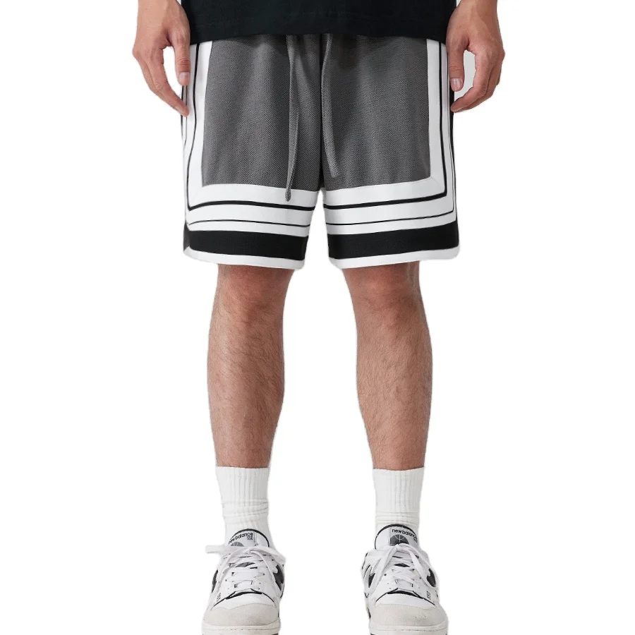 Screen print athletic basketball shorts with pockets polyester spandex drawstrings summer custom blank basketball shorts