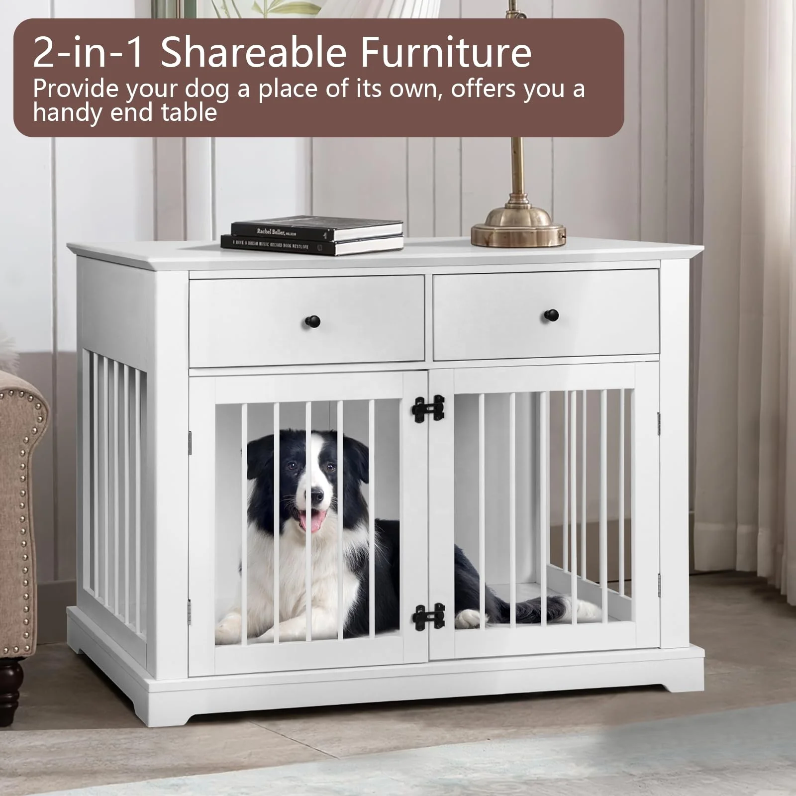 Luxury Small Dog House Indoor Pet Kennel Cage in Solid Metal and Wood Small Animal Pet Products with Animal Pattern