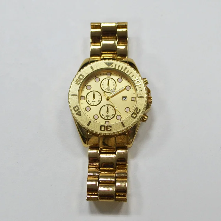 Custom Logo Luxury Gold Plate Movable Sand Bezel Steel Buckle With Calendar Chronograph Watches Men Wrist