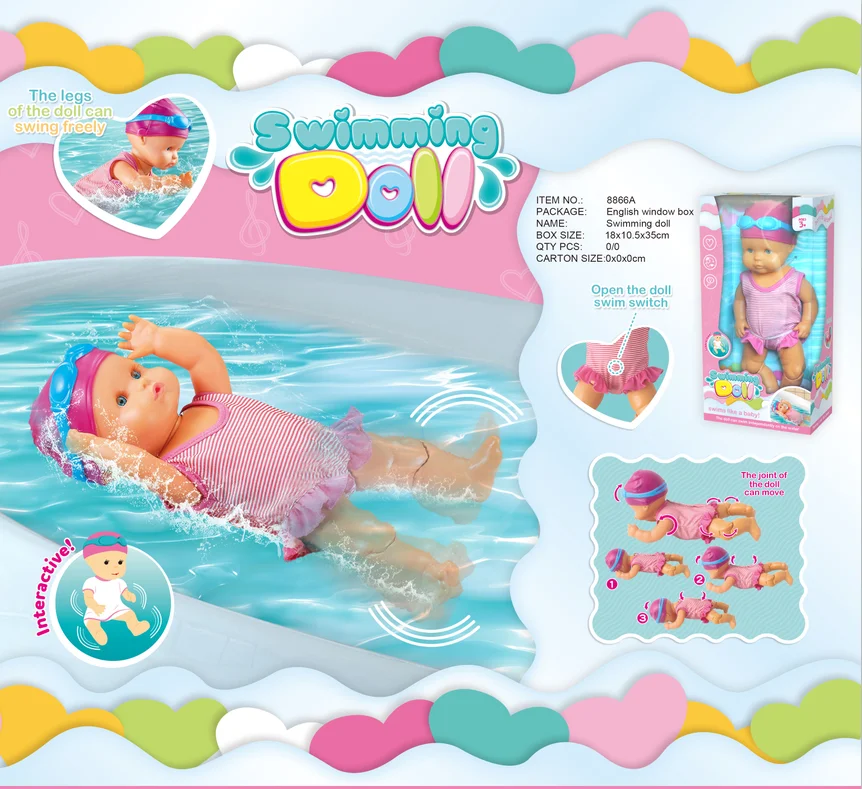 Battery operated swimming dolls for baby take bath Cognitive floating toy educational toys