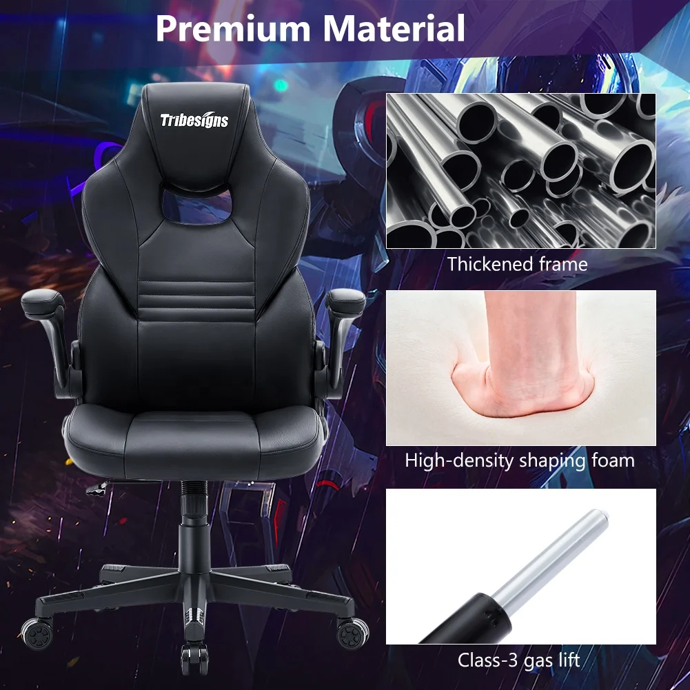 Tribesigns Black Comfortable Computer Video E Sport Gaming Player Computer Gaming Chair Massage Office Chairs With Nylon Base