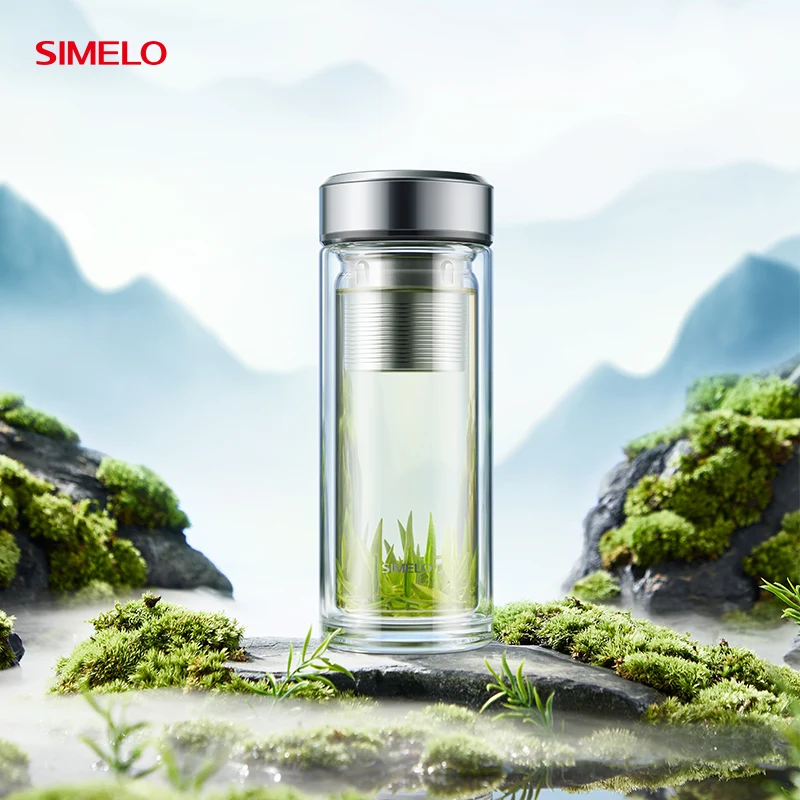 SIMELO 350ML High temperature resistant glass business affairs Tea Separation Double Layer Borosilicate Glass Tea mug glass cup