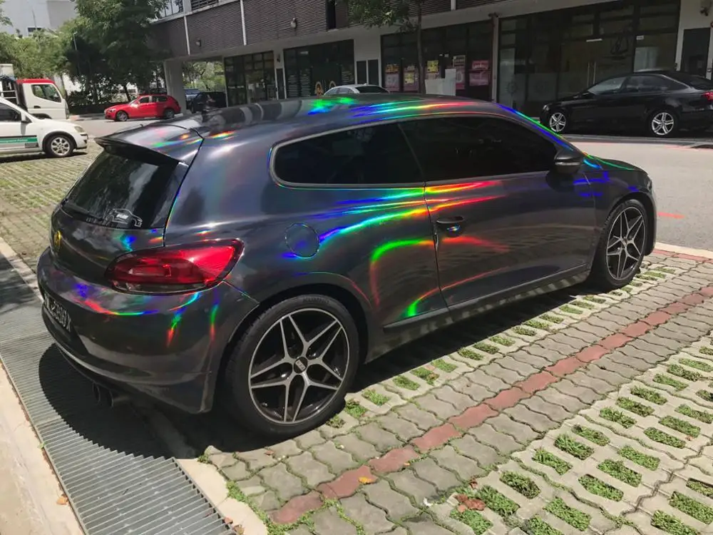3 Layers Black Chrome Holographic Vinyl Wrap Rainbow Laser Vinyl Film Bubble Free Car Sticker