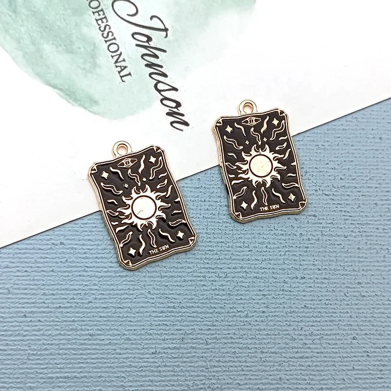 Enamel Black Tarot Card Charms Alloy Metal Pendants For DIY Bracelet Necklace And Jewelry Making Accessories